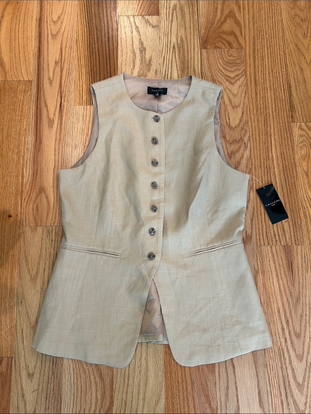 Tahari Light Beige Sleeveless Button-Front Vest